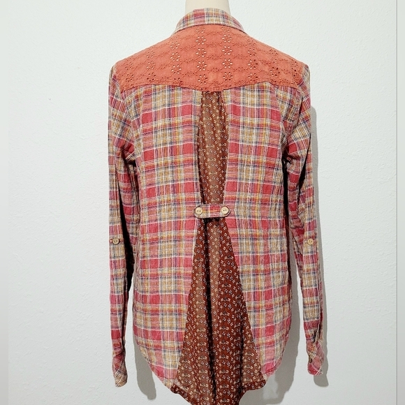 Miss Me Women’s SZ Small Plaid & Lace Button Down Shirt Long Sleeve Western Boho - Picture 5 of 12